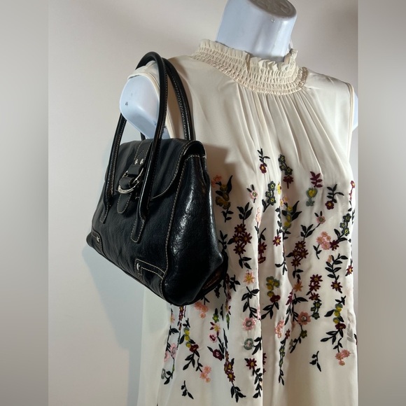 Franco Sarto Women's Black Leather Buckle Snap Double Strap Shoulder Bag - Picture 1 of 12